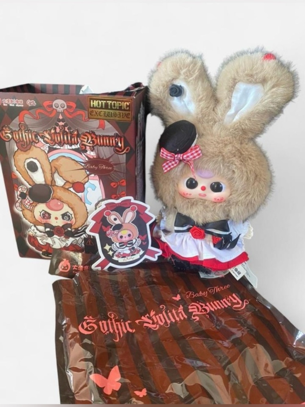 Baby Three Gothic Lolita Bunny Lili Rushlyn Tan Bunny with Buck Teeth Boba Eyes